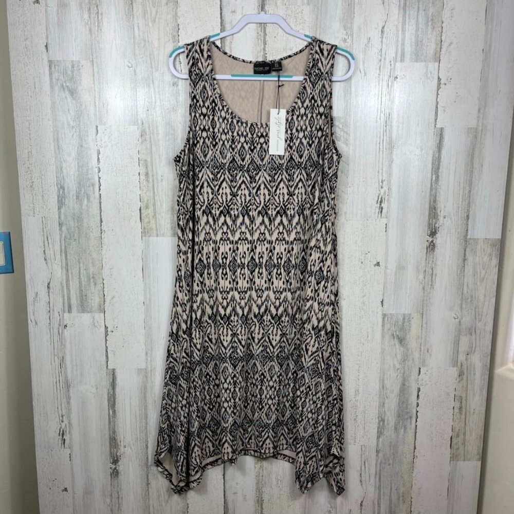 Rachel Zoe sleeveless dress 1X tan black Aztec print NWT boho beachy casual